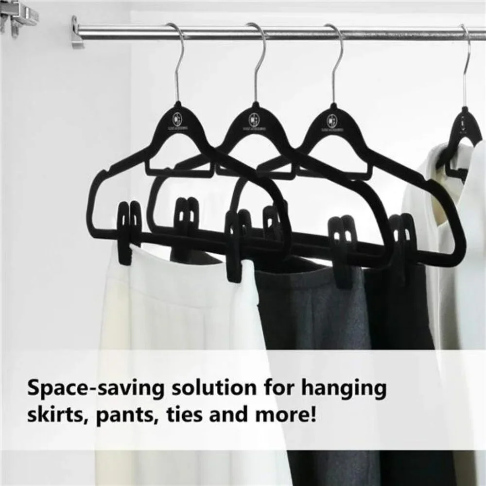 Black Velvet Hanger Clips Set of 20 Strong Grip Pant Skirt Clothes Closet Organi